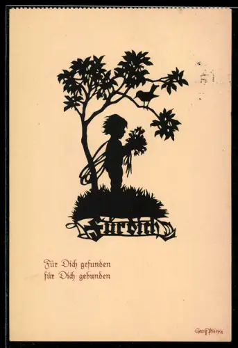 Künstler-AK Georg Plischke: Engel mit Blumenstrauss unter einem Baum
