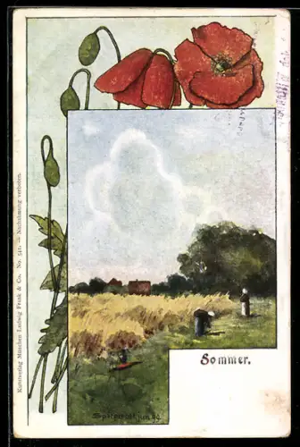 Künstler-AK August Splitgerber: Bauern bei der Getreideernte im Sommer