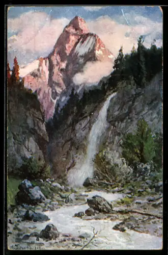 Künstler-AK August Splitgerber: Alpen, Wasserfall