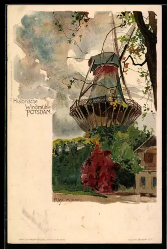 Künstler-AK Heinrich Kley: die historische Windmühle in Potsdam