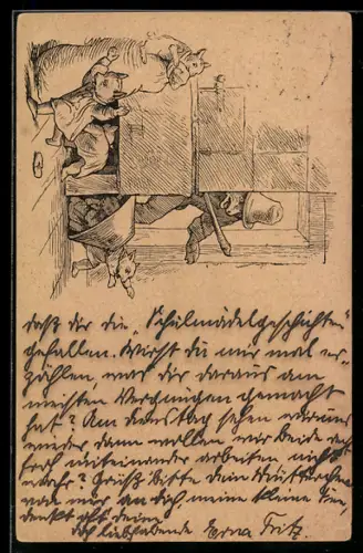 Künstler-AK Ludwig Richter: Der Wolf bricht in das Haus der sieben Geislein ein