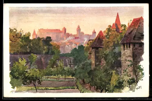 Künstler-AK Heinrich Kley: Nürnberg, Bayerische Jubiläums- & Landesausstellung 1906, Blick vom Spittlertorgraben