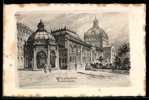 Künstler-AK Bernhard Liebig: Wiesbaden, Blick zum Kochbrunnen