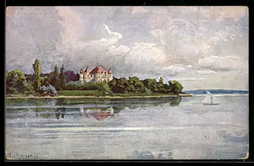 Künstler-AK August Splitgerber: Schloss an einem Seeufer