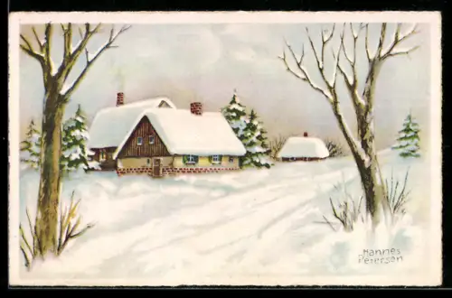 Künstler-AK Hannes Petersen: Von Schnee bedeckter Ort