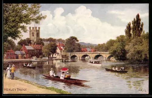 Künstler-AK A. R. Quinton: Henley Bridge with people on boats