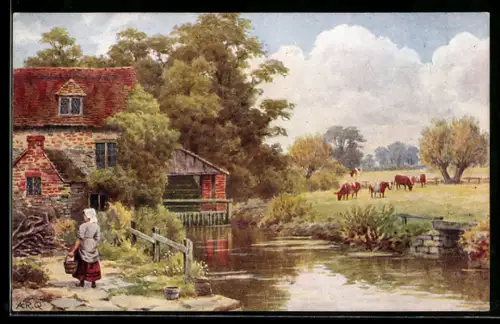 Künstler-AK A. R. Quinton: Somerford Mill, Cows on a plane