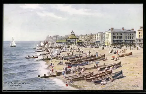 Künstler-AK A. R. Quinton: Worthing, West Beach seen from the Pier