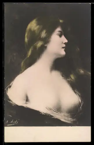 Künstler-AK Angelo Asti: Schöne Frau mit weitem Dekolleté im Profil