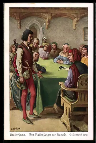 Künstler-AK Oskar Herrfurth: Der Rattenfänger von Hameln bei den Bürgern der Stadt