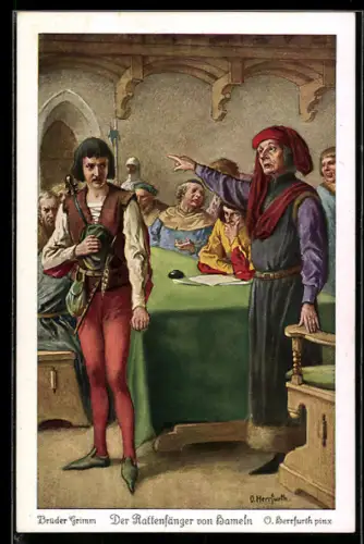 Künstler-AK Oskar Herrfurth: Szene aus dem Märchen Der Rattenfänger von Hameln
