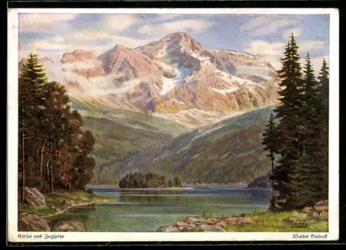 Künstler-AK Walter Einbeck: Eibsee und Zugspitze