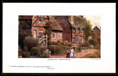 Künstler-AK A. R. Quinton: Stoneleigh, Ortspartie mit Passanten