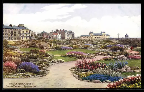 Künstler-AK A. R. Quinton: Southsea, The Sunken Gardens