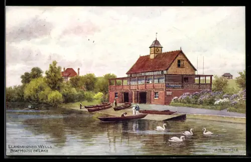 Künstler-AK A. R. Quinton: Llandrindod Wells, Boathouse on Lake