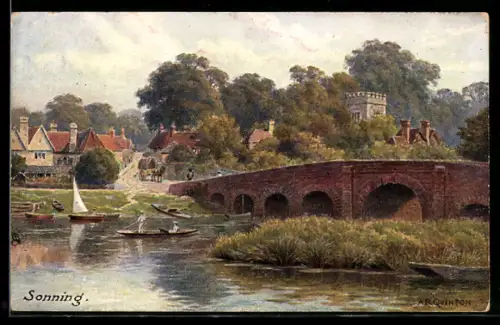 Künstler-AK A. R. Quinton: Sonning, Ortspartie mit Brücke