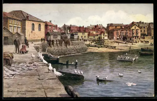 Künstler-AK A. R. Quinton: St. Ives, Seagulls in the harbour