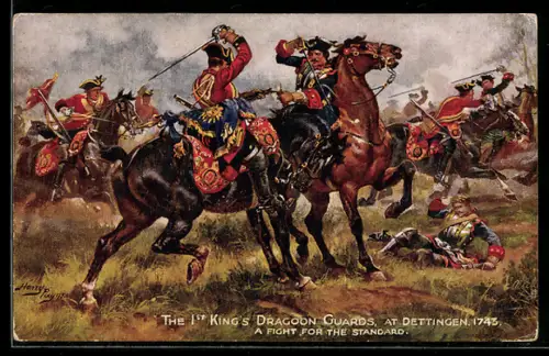 Künstler-AK Harry Payne: The 1st King`s Dragoon Guards at Dettingen 1743