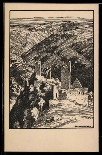 Künstler-AK Otto Ubbelohde: Ruinen in der Eifel