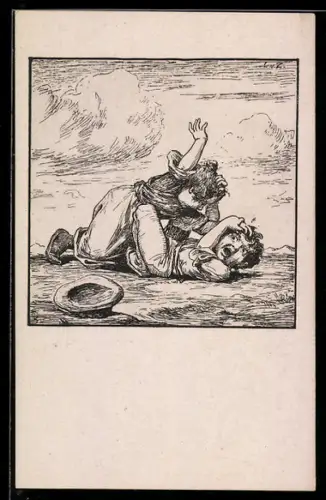 Künstler-AK Ludwig von Zumbusch: Raufende Kinder