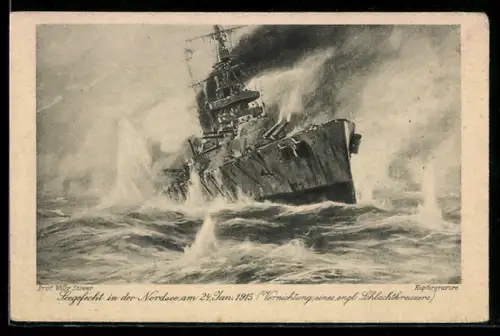 Künstler-AK Stoewer: Seegefecht in der Nordsee am 24. Jan. 1915, Vernichtung eines engl. Schlachtkreuzers