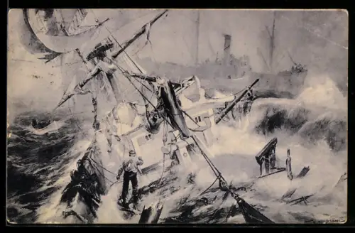 Künstler-AK Stoewer: Torpediert! Die letzten Augenblicke eines englischen Seglers