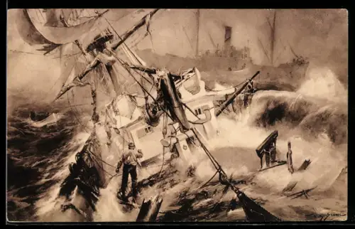 Künstler-AK Stoewer: Die letzten Augenblicke eines getroffenen englischen Seglers