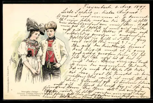 Künstler-AK Wilhelm Hasemann: Paar in Schwarzwälder Tracht