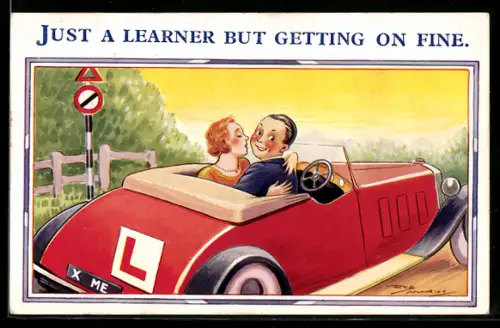 Künstler-AK Maurice: Verliebtes Paar küsst sich im Auto