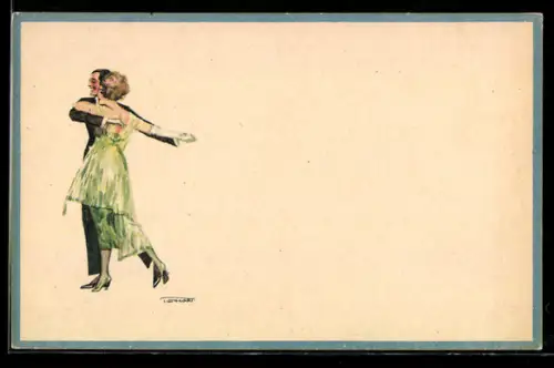 Künstler-AK Franz J. Lenhart: Paar in eleganter Abendkleidung beim Tanz