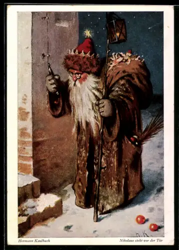Künstler-AK der Nikolaus steht vor der Tür