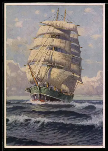 Künstler-AK H. Bahndorf: Segelschiff bei gutem Wind auf dem Meer