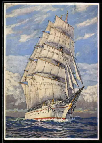 Künstler-AK H. Bahndorf: Mit raumem Winde, Segelboot auf hoher See