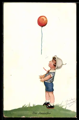 Künstler-AK Chicky Spark: Junge lässt seinen Luftballon fliegen