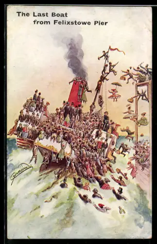 Künstler-AK Cynicus: The Last Boat from Felixstowe Pier