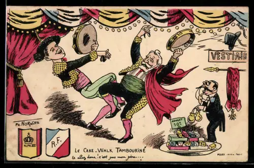 AK Le Cake-Walk Tambourine, Loubet tanzt mit Alfonso XIII. Frankreich