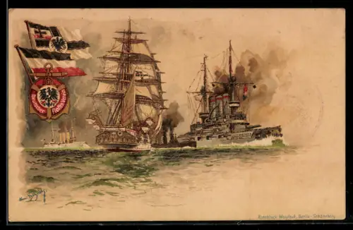 Künstler-AK Hans Bohrdt: Kriegsschiffe der deutschen Wehrmacht, Reichsfahne