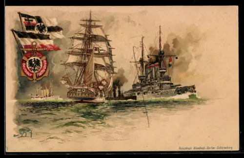 Künstler-AK Hans Bohrdt: Kriegsschiffe der deutschen Wehrmacht, Reichsfahne