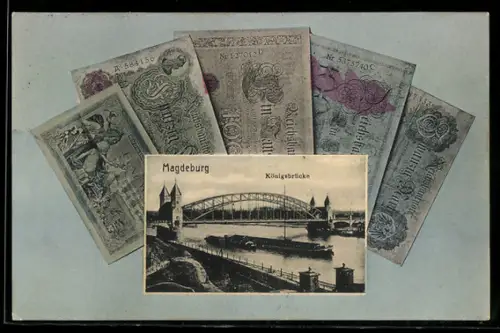 AK Magdeburg, Königsbrücke, Geldscheine