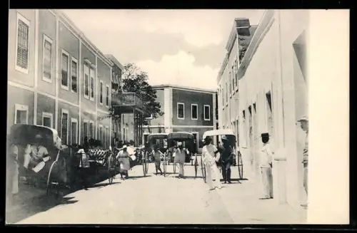 AK Lourenco Marques, Strassenszene mit Rikschas