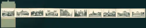 Leporello-AK München, Umschlag mit Ansichten von Karlstor, Nationalmuseum, Wittelsbacher Brunnern, Nymphenburg
