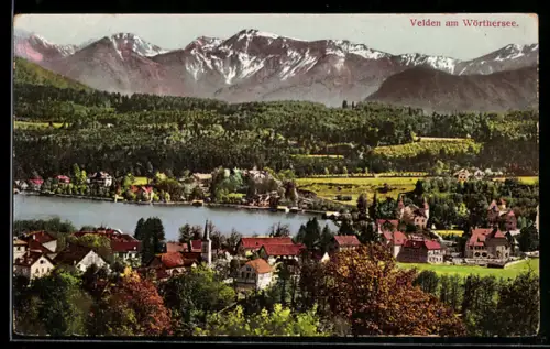 AK Velden am Wörthersee, Panorama mit See und Gebirge