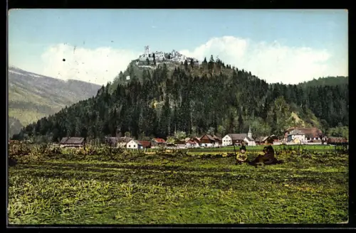 AK Villach, Ruine Landskron auf bewaldetem Hügel