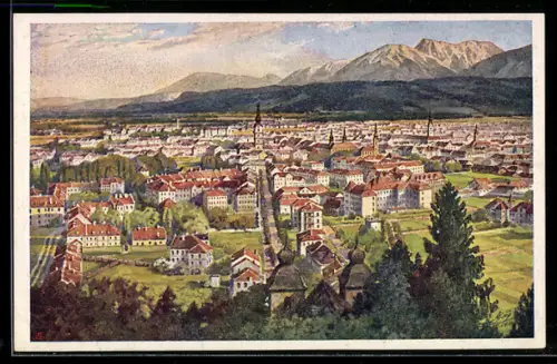 Künstler-AK Klagenfurt, Panorama vom Kreuzberg