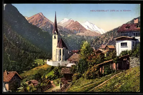 AK Heiligenblut /Kärnten, Kirche mit Gebirgspanorama