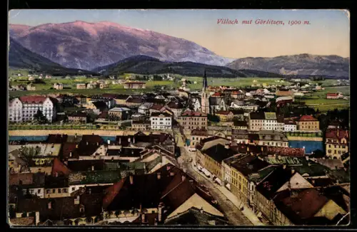 AK Villach, Ortspanorama mit Görlitzen
