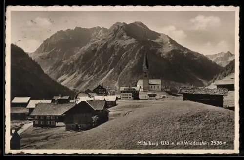 AK Mittelberg, Ort mit Kirche und Widderstein