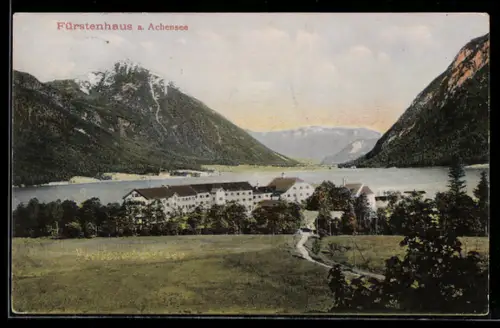 AK Achensee, Fürstenhaus mit See und Bergen