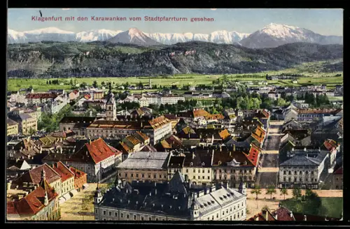 AK Klagenfurt, Blick vom Stadtpfarrturm mit den Karawanken