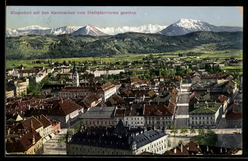 AK Klagenfurt /Karawanken, Panorama mit den Karawanken, gesehen vom Stadtpfarrturm